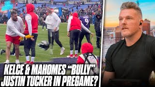 Patrick Mahomes & Travis Kelce Kick Justin Tuckers' Equipment During Pregame, Were They Wrong?