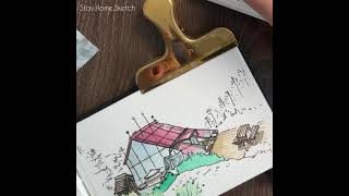 Watercolor Painting Time-lapse #水彩速寫 #縮時 #桃山山屋 15sec #shorts