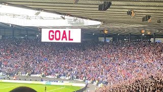 Perfect view on joyous Rangers fans celebrating both goals v Celtic in the Scottish Cup semi-final