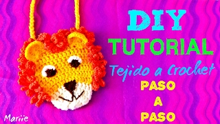 LEON TEJIDO A CROCHET  !!! ... BOLSA DE  NINOS PARA VENDER