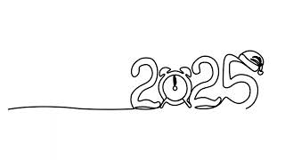 animation of continuous drawing 2025 with one line. linear video symbol of the new year