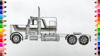 How to draw a semi truck easy - Semi truck coloring - Semi truck PETERBILT 359