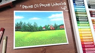 펜텔 오일파스텔 언박싱 & 쉬운 풍경화 그리기 Pentel Oil Pastel Unboxing & Easy landscape drawing