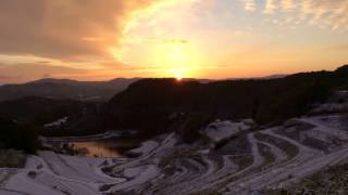 岡山県久米郡久米南町北庄地区の棚田からの日の出