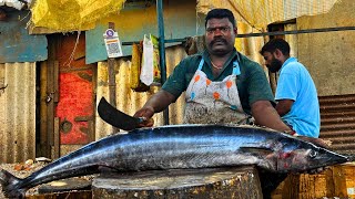 BIG WAHOO ARAKOLA FISH CUTTING BY SPEED SELVAM | HD VIDEO | IN KASIMEDU | CUTTING FOCUS 🔪