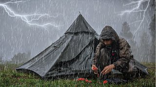 LONG SUPER HEAVY RAIN in 2 DAY NON-STOP • Solo Camping RAIN STORM & THUNDERSTORM ALL NIGHT •  ASMR