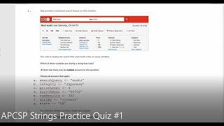 JAVA - Lesson #112 - APCSP - Strings Practice Quiz #1