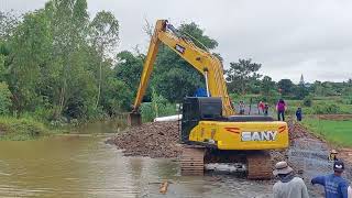 รีวิว ก้านยาว ช่วยถนนพัง น้ำมา SANY SY215C บูมยาว จัดให้ excavator