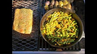 Open Fire Cooking from the Cook Shack. Salmon, Corn, Beans, Potatoes