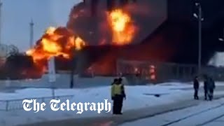 Ukrainian drone attack causes huge fire at Russian oil depot