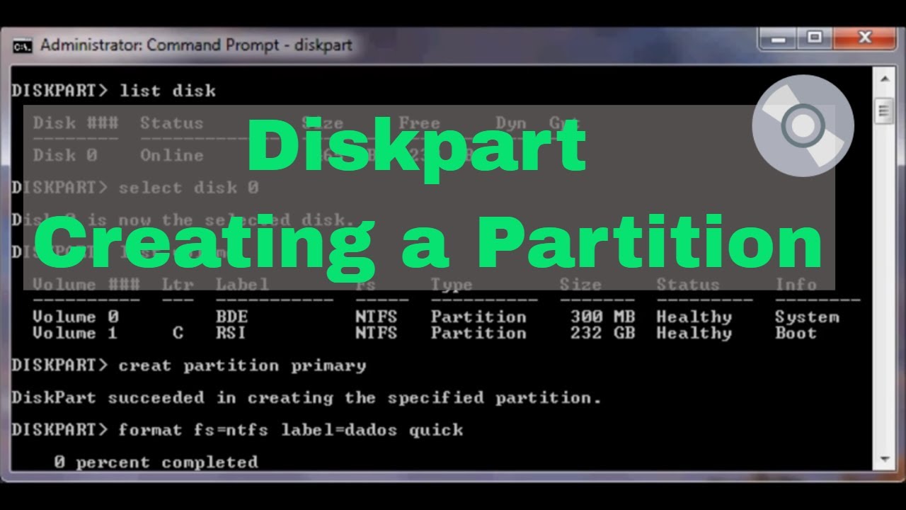 Diskpart Creating A Partition - YouTube