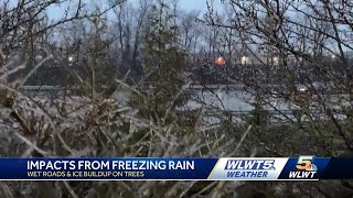 Freezing rain leaves behind wet roads, ice on trees around Cincinnati area