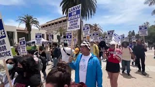 UCSB workers walk off the job in solidarity with other campus protests demanding defense ...