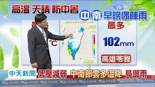 20200715中天新聞　【氣象】低壓減弱　中南部雲多溫降　局部雨