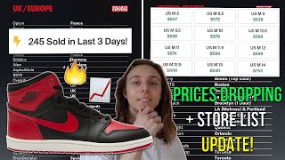 AIR JORDAN 1 '85 BRED 2025 PRICES DROPPING MORE + GLOBAL STORE LIST UPDATE! (Resell Prediction/Info)