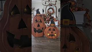 Wooden jack o lanterns from Kirklands #halloween #halloweendecor