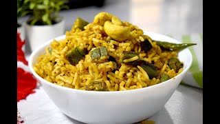 Vendakkai sadam [Ladies finger rice]-Vangibath style, Non-sticky Lunch box variety rice recipe