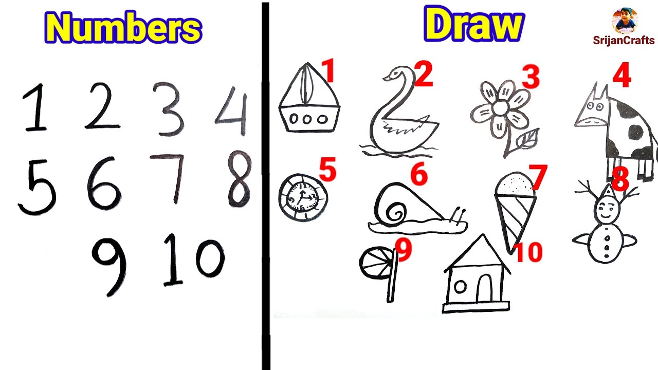 How To Draw Pictures Using Numbers 1 To 10 || Number Drawing Easy Step ...