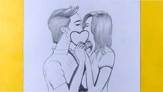 How to draw Beautiful Couple - Sketch Kissing Holding Heart
