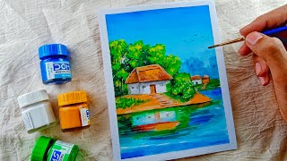 scenery village painting 🌿 #shorts