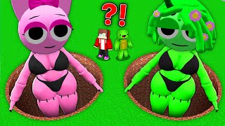 JJ and Mikey Found a SPRUNKI GIRLS PIT : GREEN vs PINK in Minecraft Maizen!