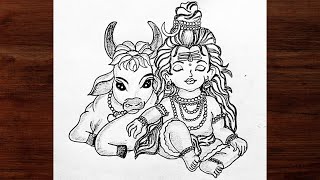 How To Draw Cute Shiva With Nandi || lord mahadev drawing | easy drawing step by step /pencil sketch