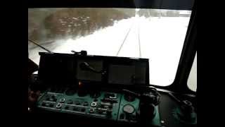 Train cockpit in Vestbanen Y-tog Y-train Y-zug Y-tåg filmed from Baunhøj to Oksbøl