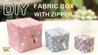 How to make fabric (square) box with zipper | วิธีการทำกล่องผ้าแบบติดซิป