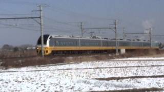 2011.1.24 雪と常磐線E653系特急フレッシュひたち黄色