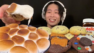 ASMR S'mores \u0026 Nutella Chocolate Chip Cookies‼️【eating sound/mukbang】