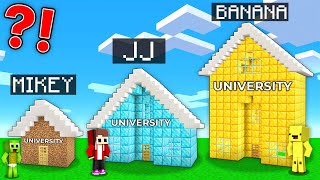 JJ Family vs Mikey Family vs Banana Kid Family UNIVERSITY in Minecraft Maizen!