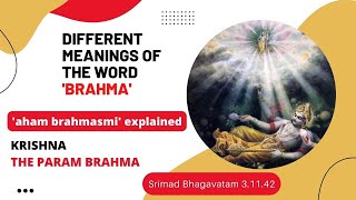 Different meanings of 'brahma'. 'aham brahmasmi' explained. Krishna, the param brahma. SB 3.11.42