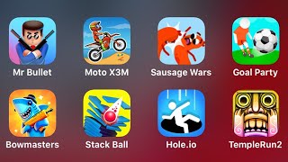 Mr Bullet, Moto X3M, Sausage Wars, Goal Party, Bowmasters, Stack Ball, Hole.io, Temple Run 2