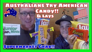 Australians Try American Candy \u0026 Lays: Supermarket Grab!!!