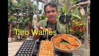 Khmer Dessert.  Taro Waffles.   បង្អែមខ្មែររបៀបធ្វើនំពំត្រាវ   mp4