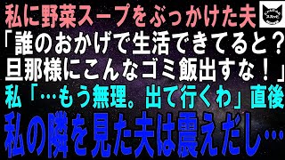 【スカッとする話】帰宅した瞬間、夫が野菜スープを投げつけて来た。夫「一家の大黒柱にこんなゴミ飯出すな！今すぐ作り直せ！」私「…もう無理。出て行くわね」直後、私の隣を見た夫は冷や汗を流し…【修