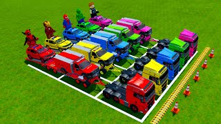 TRANSPORTING ALL COLORS OF AMBULANCE vs MAVEL POLICE CARS WITH MAN TRUCKS🚜Farming Simulator 22