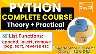 Python List Functions | append, insert, pop, sort | Python Complete Course for Beginners - Day23
