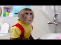 monkey bubu cleans the dirty toilet asmr and goes to play squid game with the guard mono bubu esp