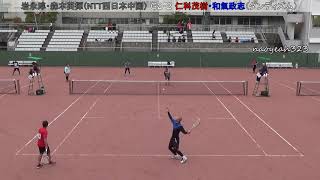 2019年 東洋観光 中国オープンソフトテニス成年男子 予選リーグ 岩永・森本（NTT西日本中国） 対 仁科・和氣（ダンディズム）