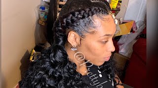 TWO FEEDIN BRAIDS WITH CURLY ENDS | QUEEN B HAIR | MODEL MODEL DEEPWAVE