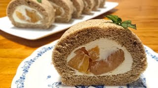 How to make Apple Tea Roll Cake / Recipe 紅茶りんごロールケーキ　バター、油不要　レシピ