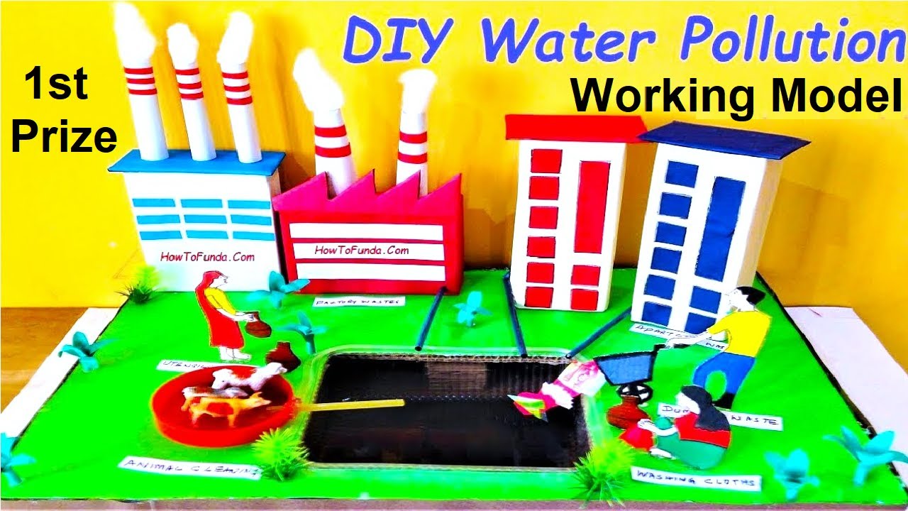 Water Pollution Working Model Making Using Cardboard And Dc Motor Diy
