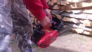 Straus top handle chainsaw cold start ( pornire la rece, hidegindítás )