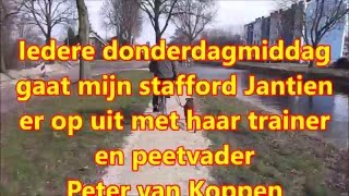 Instructeur Peter van Koppen fietst met stafford Jantien