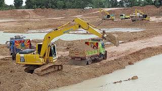 ภาพรวม รถขุด รถดั้ม ขุดลอกอ่างเก็บน้ำ ร้อยกว่าไร่ ฝนกำลังจะมา excavator and truck EP.8553