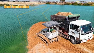 Perfectly Komatsu Dozer techniques Push soil, Dump 5 ton Trucks loading soil build road Foundation