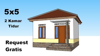 Desain Rumah Minimalis 5x5 Meter - 2 Kamar Tidur