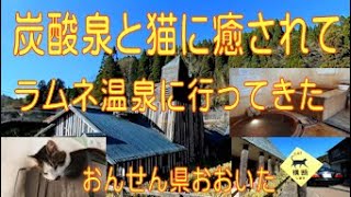 ラムネ温泉・おんせん県おおいた　大分県長湯温泉　日本一の炭酸泉を満喫　　猫ちゃんたちが、お出迎え。