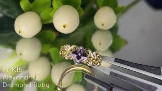 Pt900/K18 Alexandrite Diamond Ruby Engagement Ring